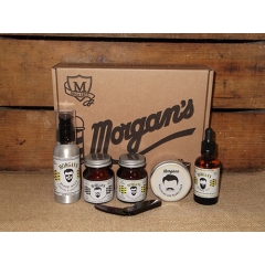 E-shop Morgans Gentlemans Moustache vosk na fúzy 50g + vosk na fúzy 50g + hrebeň na fúzy + olej na bradu 50ml + šampón na bradu 100 ml darčeková sada