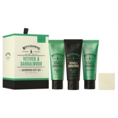 Scottish Fine Soaps Vetiver and Sandalwood krém na holenie 75ml + pleťový peeling pred holením 75ml + balzam po holení 75ml + mydlo 40g