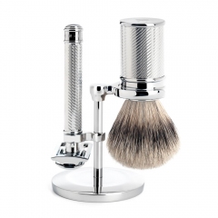 Mühle Traditional Silvertip Badger sada na holenie, Štetku na holenie z jazevečích štetín + Kovový stojanček + Holiaci strojček R89